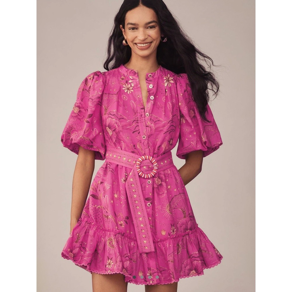 Farm Rio for Anthropologie Boho Feminine Tropical Floral Mini Dress Extra XS